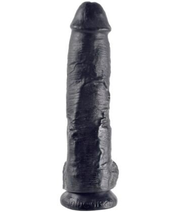 KING COCK - DILDO PRETO COM BOLAS 25.4 CM