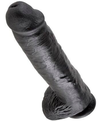 KING COCK - DILDO PRETO COM BOLAS 28 CM