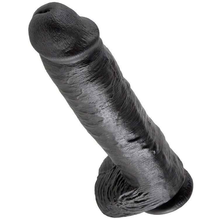 KING COCK - DILDO PRETO COM BOLAS 28 CM