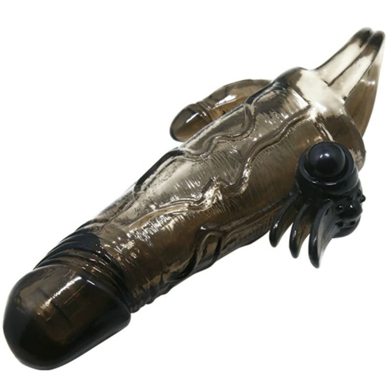 BAILE - CAPA PARA PÉNIS BRAVE MAN COM ESTIMULAÇÃO CLITÓRICA E ANAL DUPLA BALA PRETA 16.5 CM - Image 5