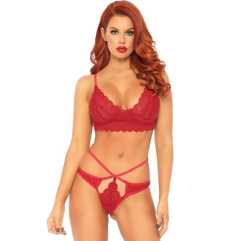 LEG AVENUE - SET 2 PIEZAS CON TANGA DOBLE TIRANTA M/L ROJO
