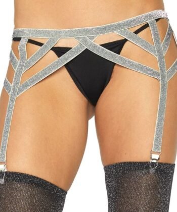 LEG AVENUE - CINTO-LIGA ELSTICO PRATA LUREX TAMANHO ÚNICO