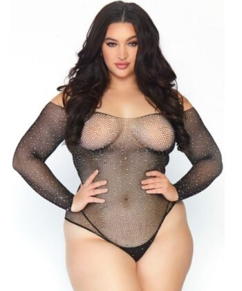 LEG AVENUE - CRYSTALIZED FISHNET BODYSTOCKING 1X-2X