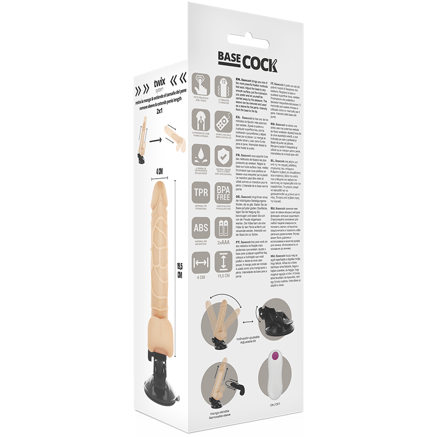 BASECOCK - VIBRADOR REALISTA CONTROLE REMOTO NATURAL COM TESTÍCULOS 19,5CM - Image 4