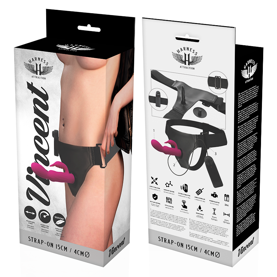 HARNESS ATTRACTION - ARNÉS VIBRADOR RABBIT VINCENT 15 CM -O- 4 CM - Imagem 2
