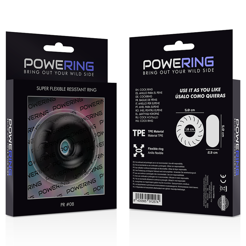 POWERING - ANEL PARA PÊNIS SUPER FLEXÍVEL E RESISTENTE 5CM PR08 PRETO - Image 3