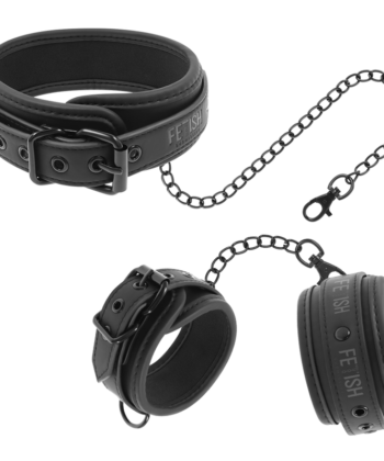 FETISH SUBMISSIVE - COLAR E ALGEMAS DE COURO VEGANO COM FORRO DE NOPRENE