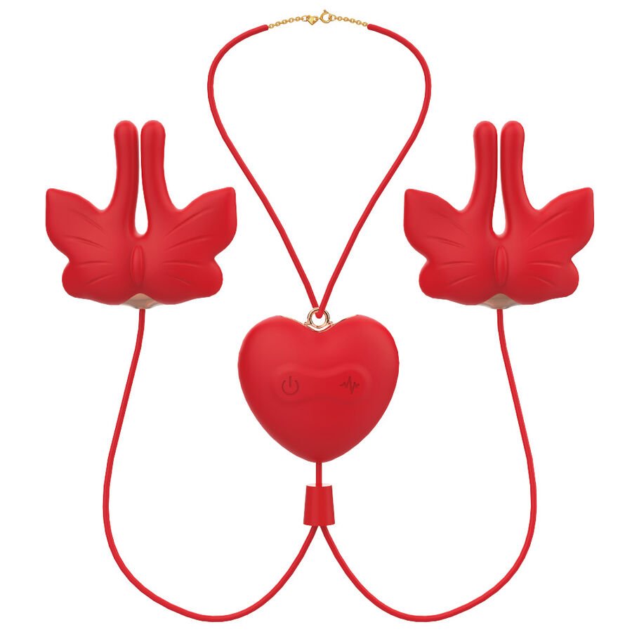 ARMONY - GRAMPOS MAGNÉTICOS PARA MAMILOS COM VIBRAÇÃO FORMATO BORBOLETA VERMELHO - Imagem 3