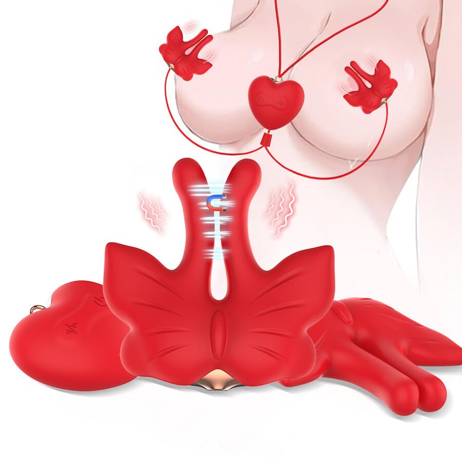 ARMONY - GRAMPOS MAGNÉTICOS PARA MAMILOS COM VIBRAÇÃO FORMATO BORBOLETA VERMELHO - Imagem 2