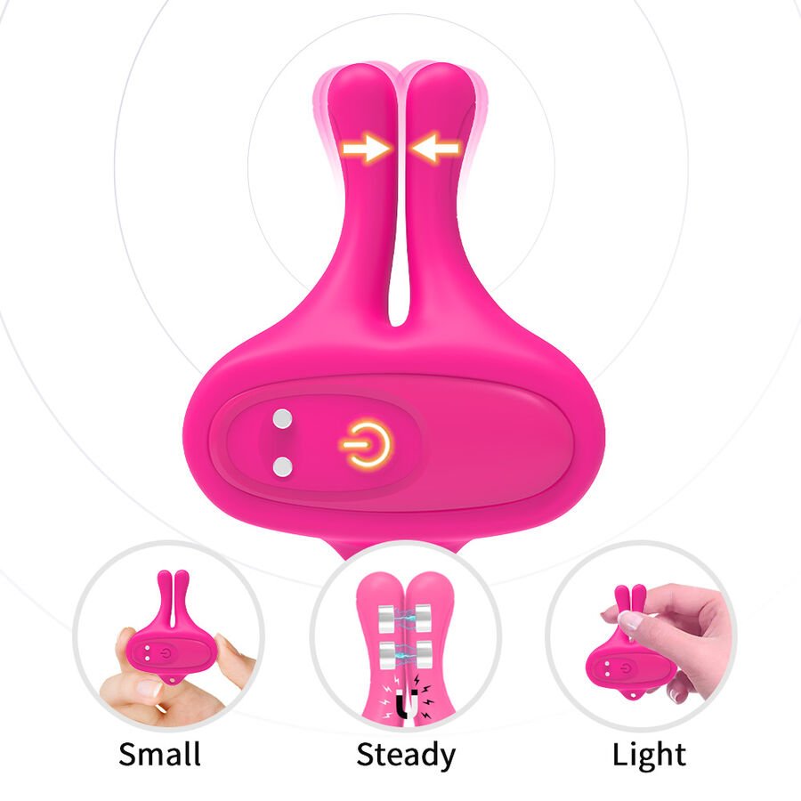 ARMONY - GRAMPOS MAGNÉTICOS DE MAMILOS COM VIBRAÇÃO EM FORMA DE COELHO ROSA - Imagem 3