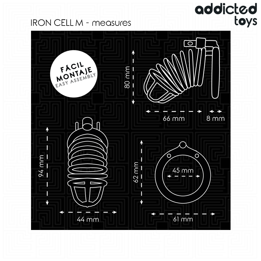 ADDICTED TOYS LOCKED - GAIOLA DE PÊNIS DE METAL COM CÉLULA DE FERRO TAMANHO M - Imagem 2