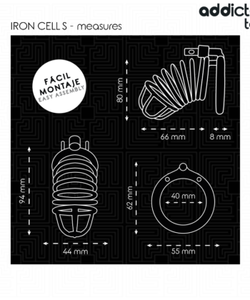 Visão alternativa de ADDICTED TOYS LOCKED - GAIOLA DE PÊNIS DE METAL COM CÉLULA DE FERRO 4 CM TAMANHO S