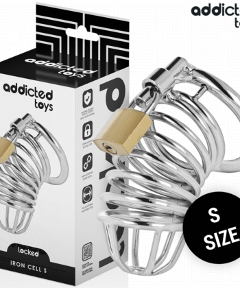 ADDICTED TOYS LOCKED - GAIOLA DE PÊNIS DE METAL COM CÉLULA DE FERRO 4 CM TAMANHO S