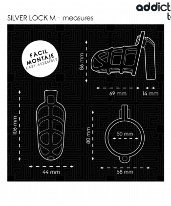 Visão alternativa de ADDICTED TOYS LOCKED - GAIOLA DE PÊNIS COM TRAVA DE PRATA TAMANHO M