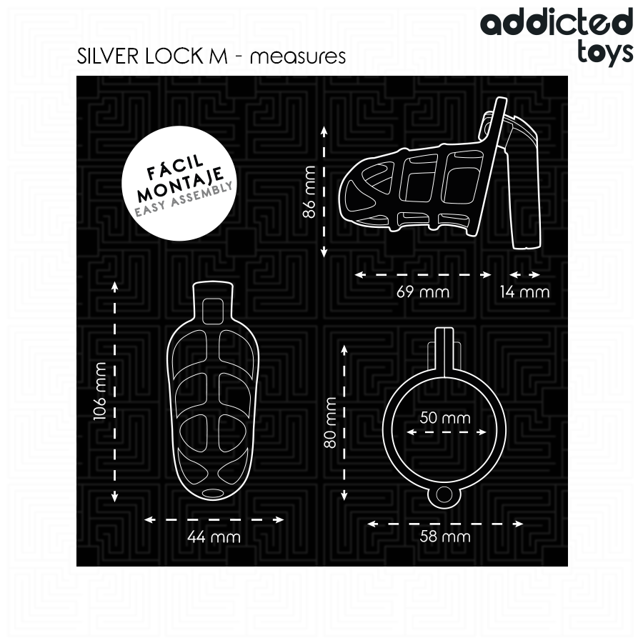 ADDICTED TOYS LOCKED - GAIOLA DE PÊNIS COM TRAVA DE PRATA TAMANHO M - Imagem 2