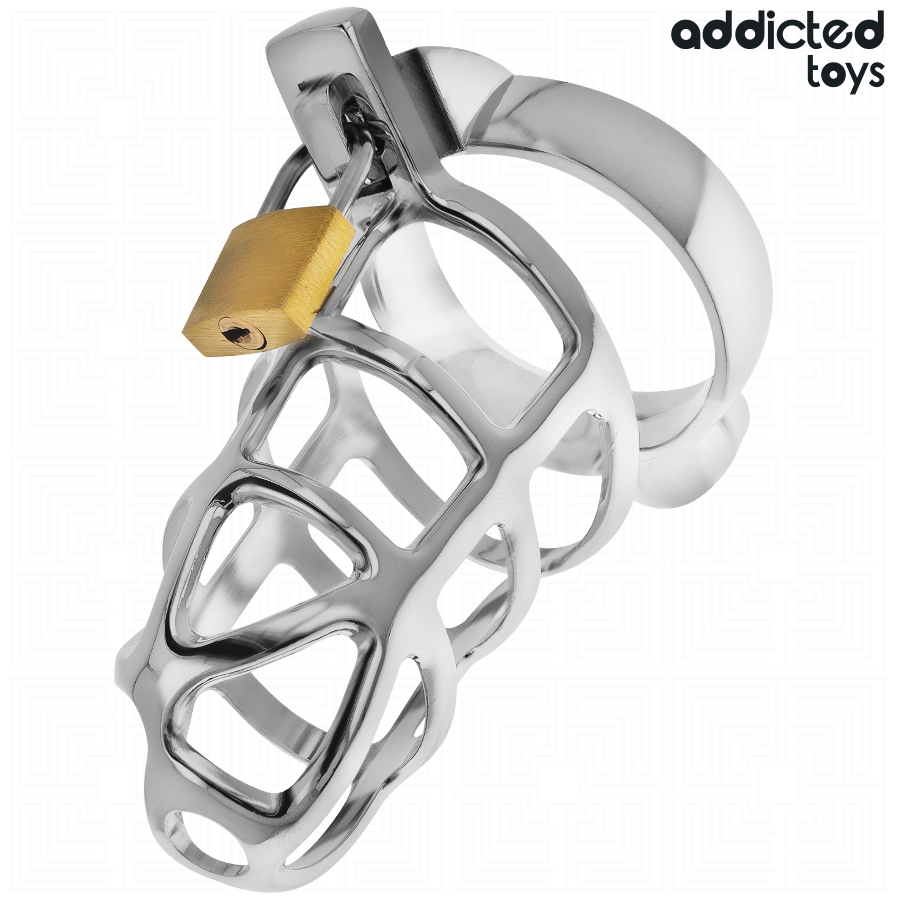 ADDICTED TOYS LOCKED - GAIOLA DE PÊNIS COM TRAVA DE PRATA TAMANHO M - Imagem 4