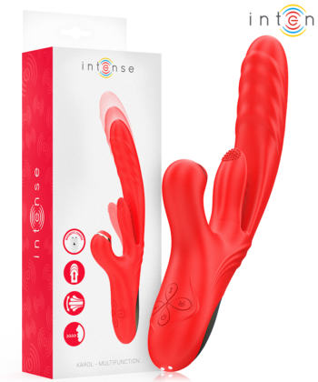 INTENSE - VIBRADOR MULTIFUNCIONAL KAROL THRUST & STIMULATION & ONDAS ESTIMULANTES VERMELHO