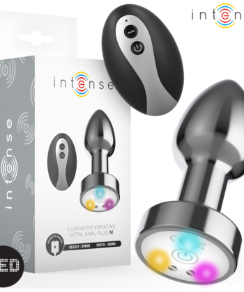 INTENSE - PLUG ANAL DE METAL VIBRANTE COM LUZES LED E CONTROLE REMOTO - TAMANHO M