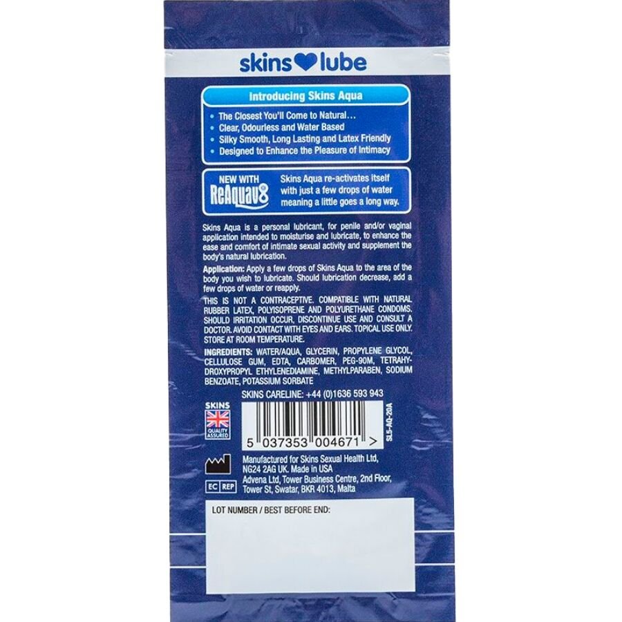 SKINS - AQUA LUBRIFICANTE À BASE DE ÁGUA DOSE ÚNICA 5 ML - Imagem 2