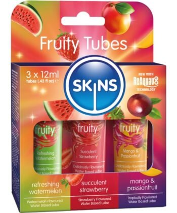 SKINS - KIT DE LUBRIFICANTES FRUTADOS: MELANCIA, MORANGO E MANGA - 3 x 12 ML