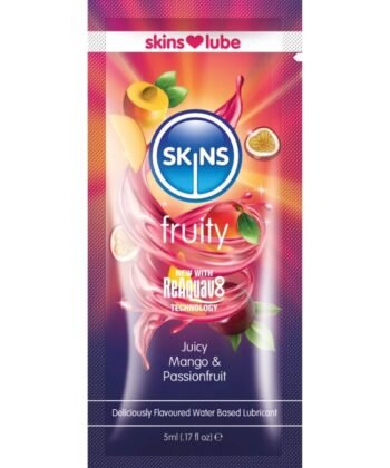 SKINS - LUBRIFICANTE À BASE DE ÁGUA COM SABOR FRUTADO DE MANGA E MARACUJÁ - DOSE ÚNICA DE 5 ML