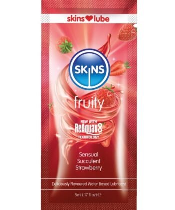 SKINS - LUBRIFICANTE À BASE DE ÁGUA COM SABOR FRUTADO DE MORANGO - DOSE ÚNICA DE 5 ML