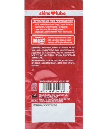 Visão alternativa de SKINS - LUBRIFICANTE À BASE DE ÁGUA COM SABOR FRUTADO DE MORANGO - DOSE ÚNICA DE 5 ML