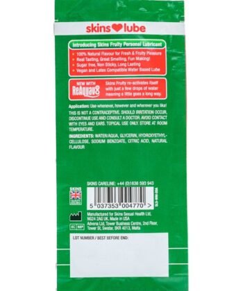 Visão alternativa de SKINS - LUBRIFICANTE À BASE DE ÁGUA COM SABOR DE MELANCIA - DOSE ÚNICA DE 5 ML