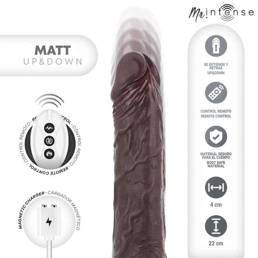 MR INTENSE - MATT REALISTA MULTIFUNCIONAL COM VIBRAÇÃO PARA CIMA E PARA BAIXO, CONTROLE REMOTO, 22 CM -O- 4 CM - Imagem 2