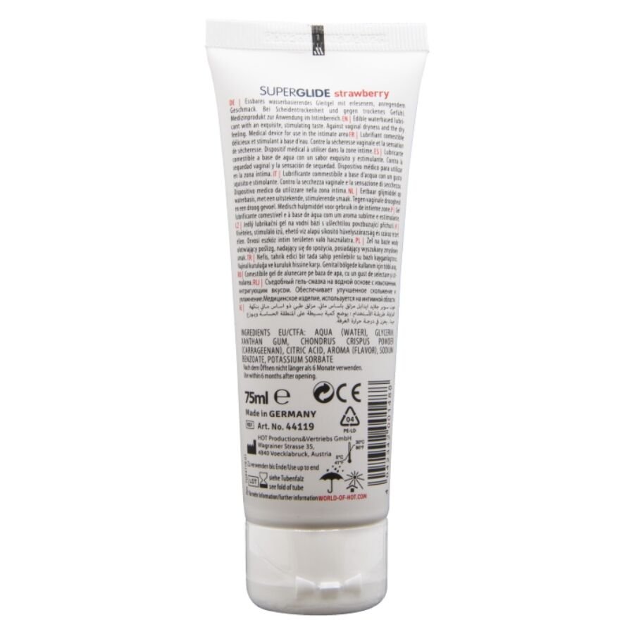HOT - SUPERGLIDE LUBRIFICANTE COMESTÍVEL À BASE DE ÁGUA MORANGO 75 ML - Imagem 2