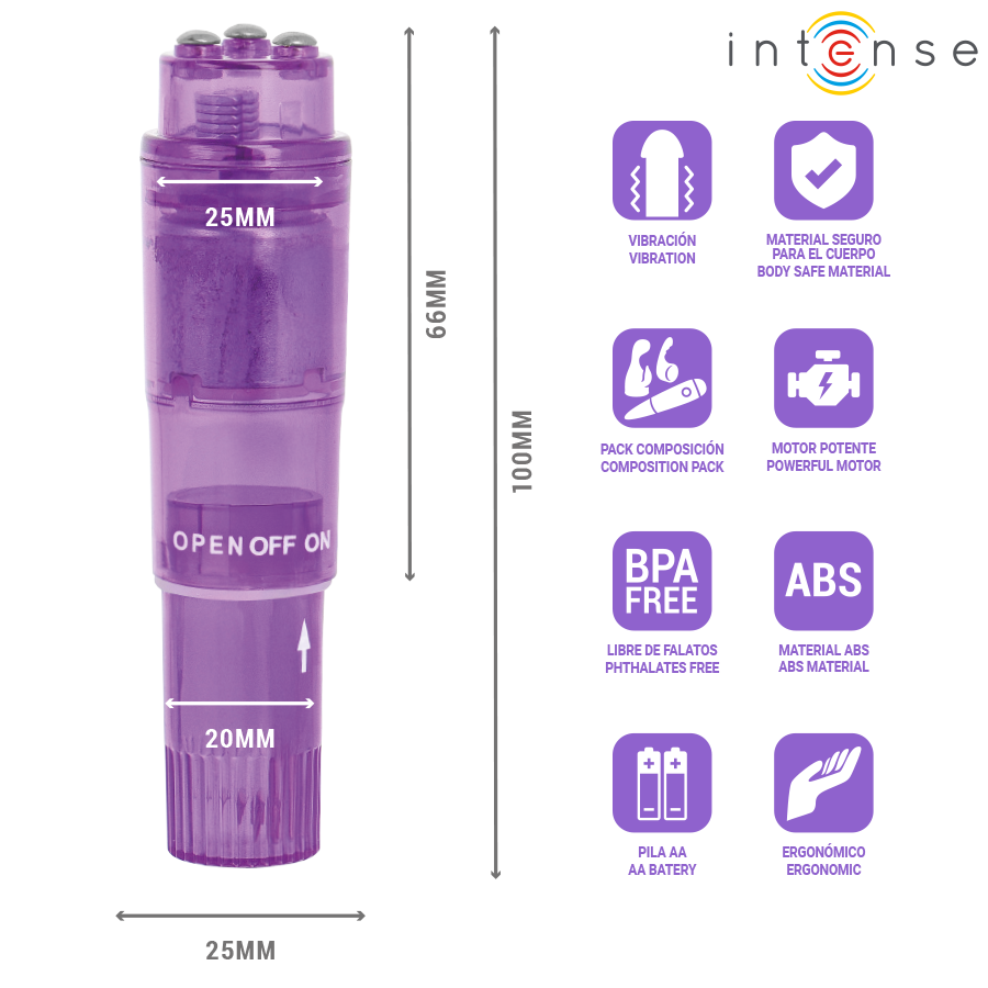 INTENSE - MINI MASSAGEADOR KURT COM 4 CABEÇAS INTERCAMBIÁVEIS ROXO - Imagem 2