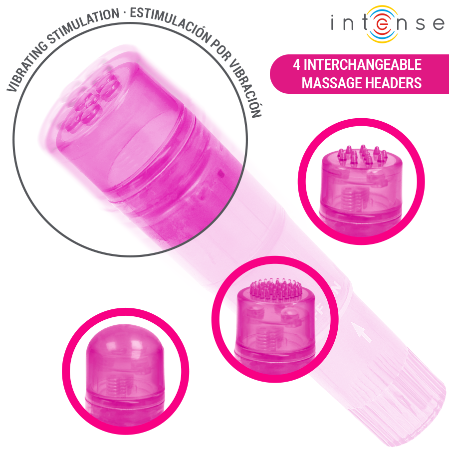 INTENSE - MINI MASSAGEADOR KURT COM 4 CABEÇAS INTERCAMBIÁVEIS ROSA - Image 3