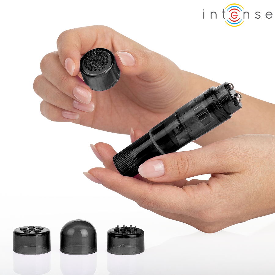 INTENSE - MINI MASSAGEADOR KURT COM 4 CABEÇAS INTERCAMBIÁVEIS PRETO - Imagem 4