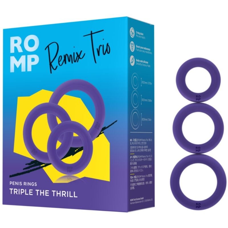 ROMP - REMIX TRIO CONJUNTO DE 3 ANÉIS PENIANOS DE SILICONE ROXOS - Imagem 5