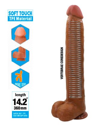 PRETTY LOVE – Dildo flexível realista Dany com ventosa 36 CM -Ø- 5,6 CM castanho - Image 5