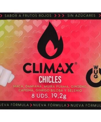 WUG Climax - Goma de mascar funcional com Maca, Damiana e Ginseng para aumentar o desejo e a vitalidade íntima. Cartela com 8 unidades.