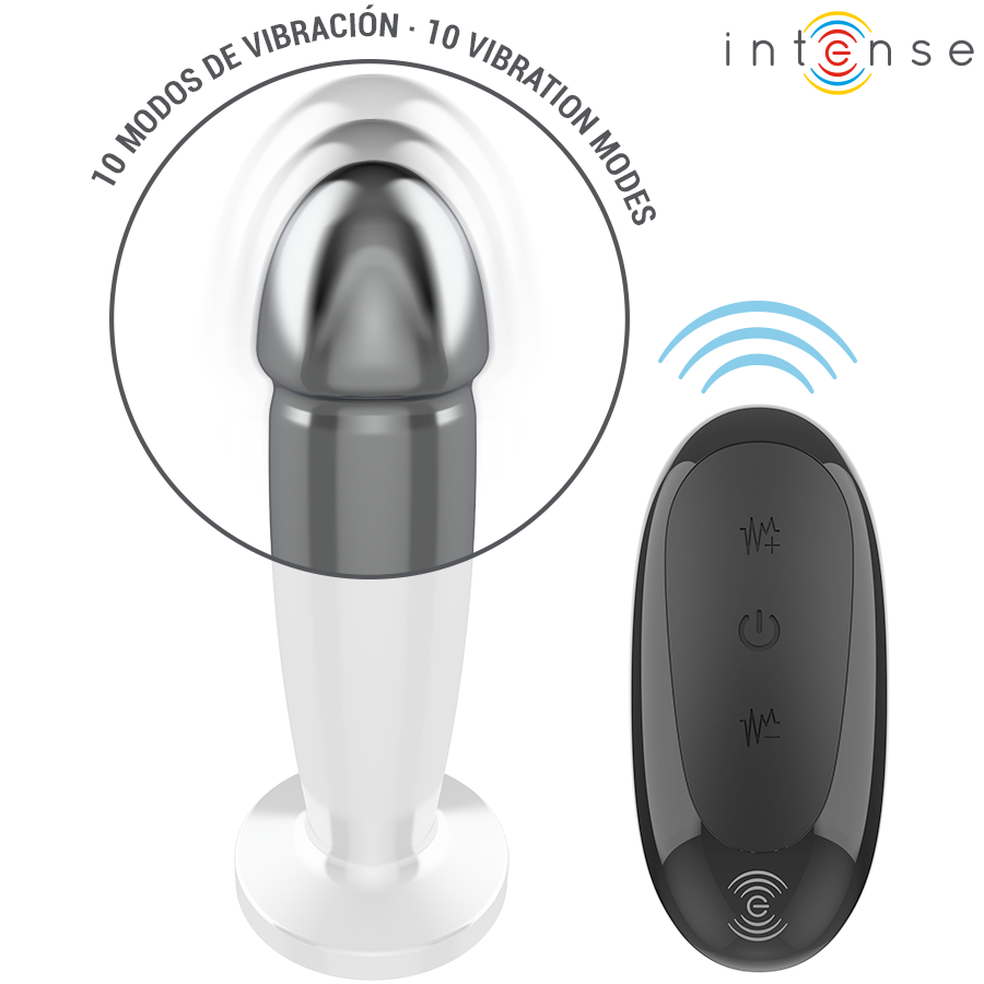 INTENSE - PLUG ANAL 10 VIBRAÇÕES DILDO DE METAL COM CONTROLE REMOTO M - Imagem 3