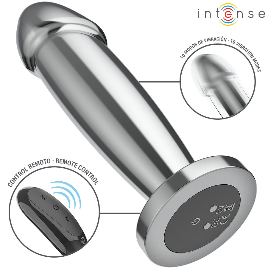 INTENSE - PLUG ANAL 10 VIBRAÇÕES DILDO DE METAL COM CONTROLE REMOTO M - Imagem 2