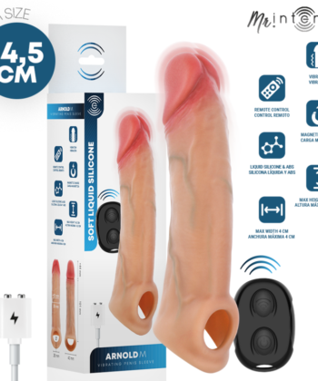 MR INTENSE - CAPA DE SILICONE PARA PÊNIS COM VIBRADOR ARNOLD M E CONTROLE REMOTO 14,5 CM -Ø- 4 CM