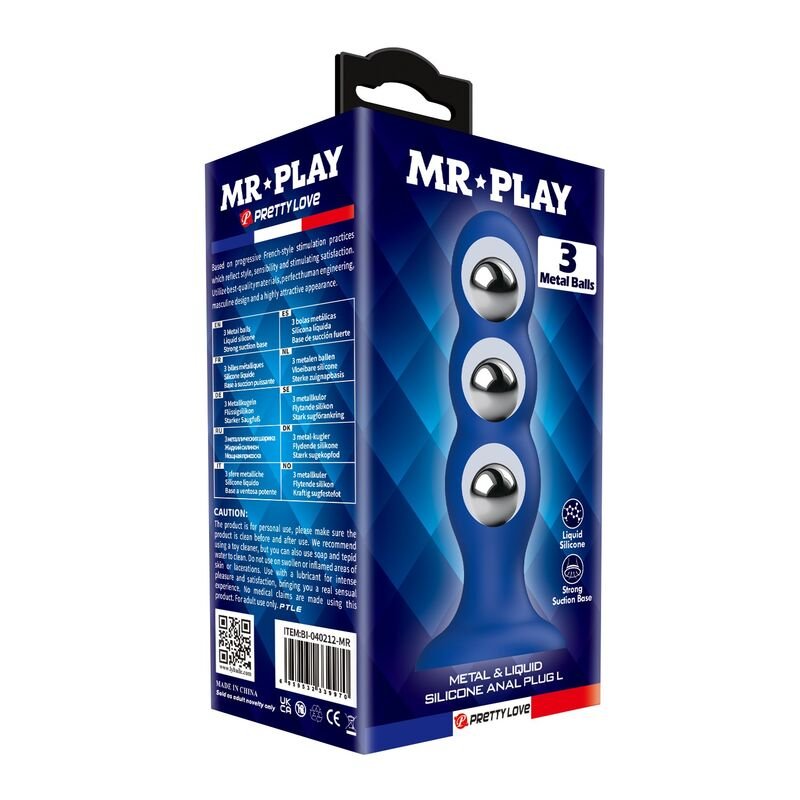 MR PLAY - PLUG ANAL CON 3 BOLAS METÁLICAS Y VENTOSA AZUL - Imagem 4