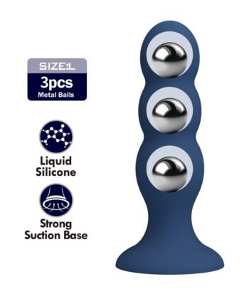 MR PLAY - PLUG ANAL CON 3 BOLAS METÁLICAS Y VENTOSA AZUL
