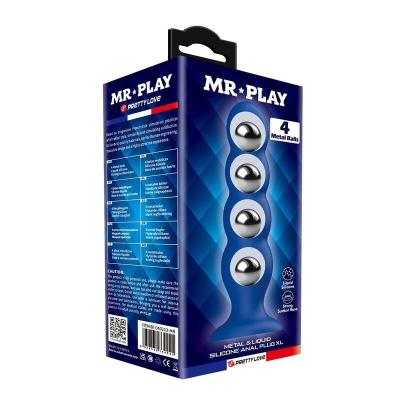 MR PLAY - PLUG ANAL CON 4 BOLAS METÁLICAS Y VENTOSA AZUL - Imagem 4