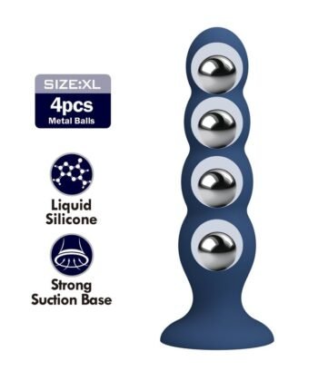MR PLAY - PLUG ANAL CON 4 BOLAS METÁLICAS Y VENTOSA AZUL