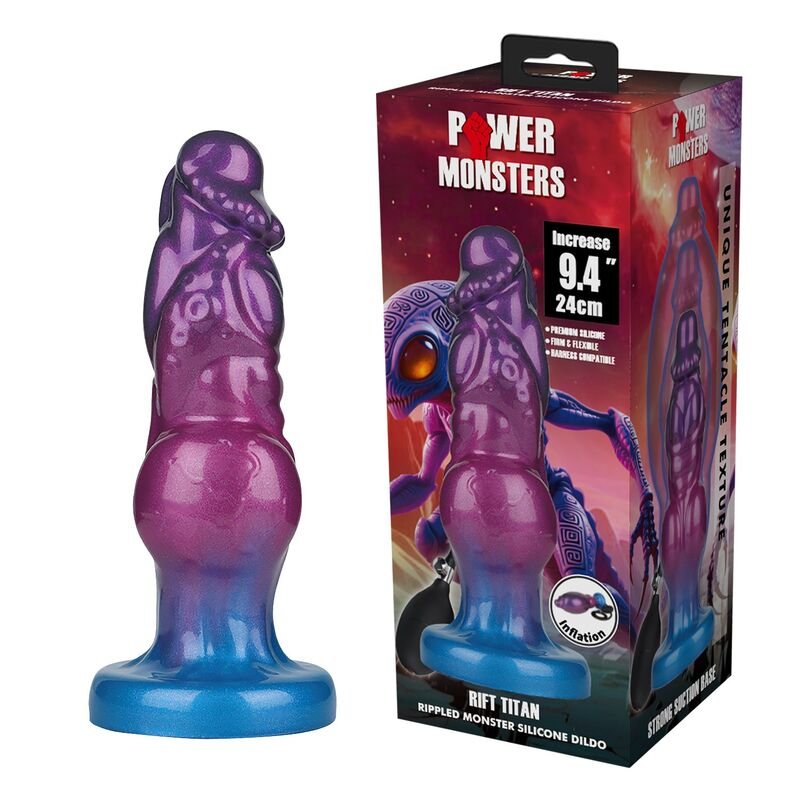 POWER MONSTERS - RIFT TITAN BICOLOR DILDO DE SILICONE INFLÁVEL FANTASIA 24 CM Ø 5 CM - Imagem 3