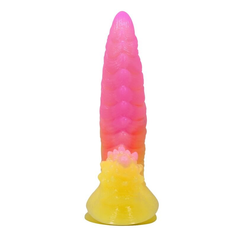 POWER MONSTERS - DILDO ONDULADO MONSTER FANTASY COM VENTOSA 22,5 CM Ø 5,5 CM ROSA E AMARELO - Imagem 5