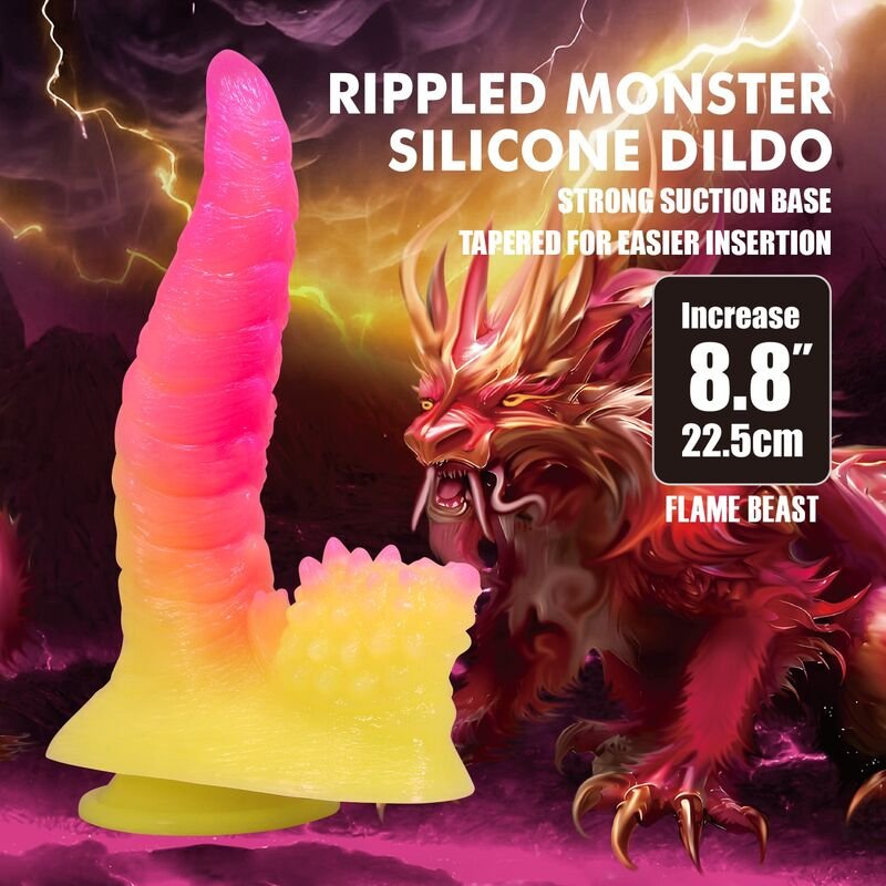 POWER MONSTERS - DILDO ONDULADO MONSTER FANTASY COM VENTOSA 22,5 CM Ø 5,5 CM ROSA E AMARELO - Imagem 4