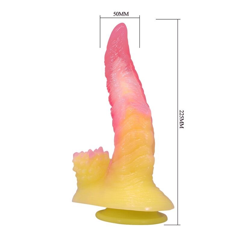 POWER MONSTERS - DILDO ONDULADO MONSTER FANTASY COM VENTOSA 22,5 CM Ø 5,5 CM ROSA E AMARELO - Imagem 2