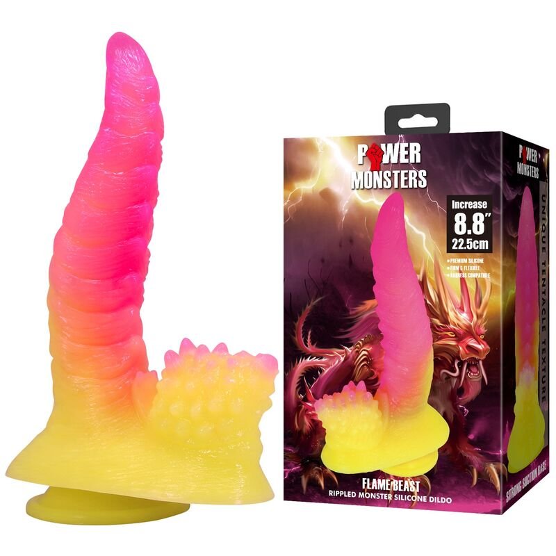 POWER MONSTERS - DILDO ONDULADO MONSTER FANTASY COM VENTOSA 22,5 CM Ø 5,5 CM ROSA E AMARELO - Imagem 3
