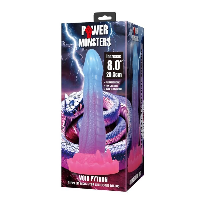 POWER MONSTERS - DILDO FANTASIA VOID PYTHON COM VENTOSA 20,5 CM Ø 5,2 CM AZUL, ROXO E ROSA - Imagem 4