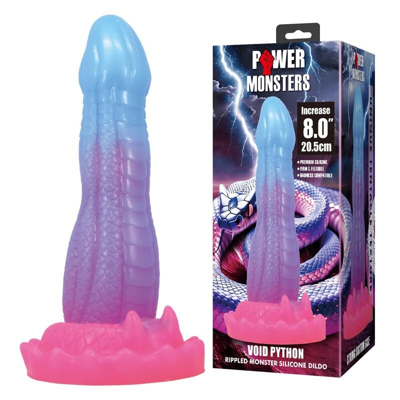POWER MONSTERS - DILDO FANTASIA VOID PYTHON COM VENTOSA 20,5 CM Ø 5,2 CM AZUL, ROXO E ROSA - Imagem 3